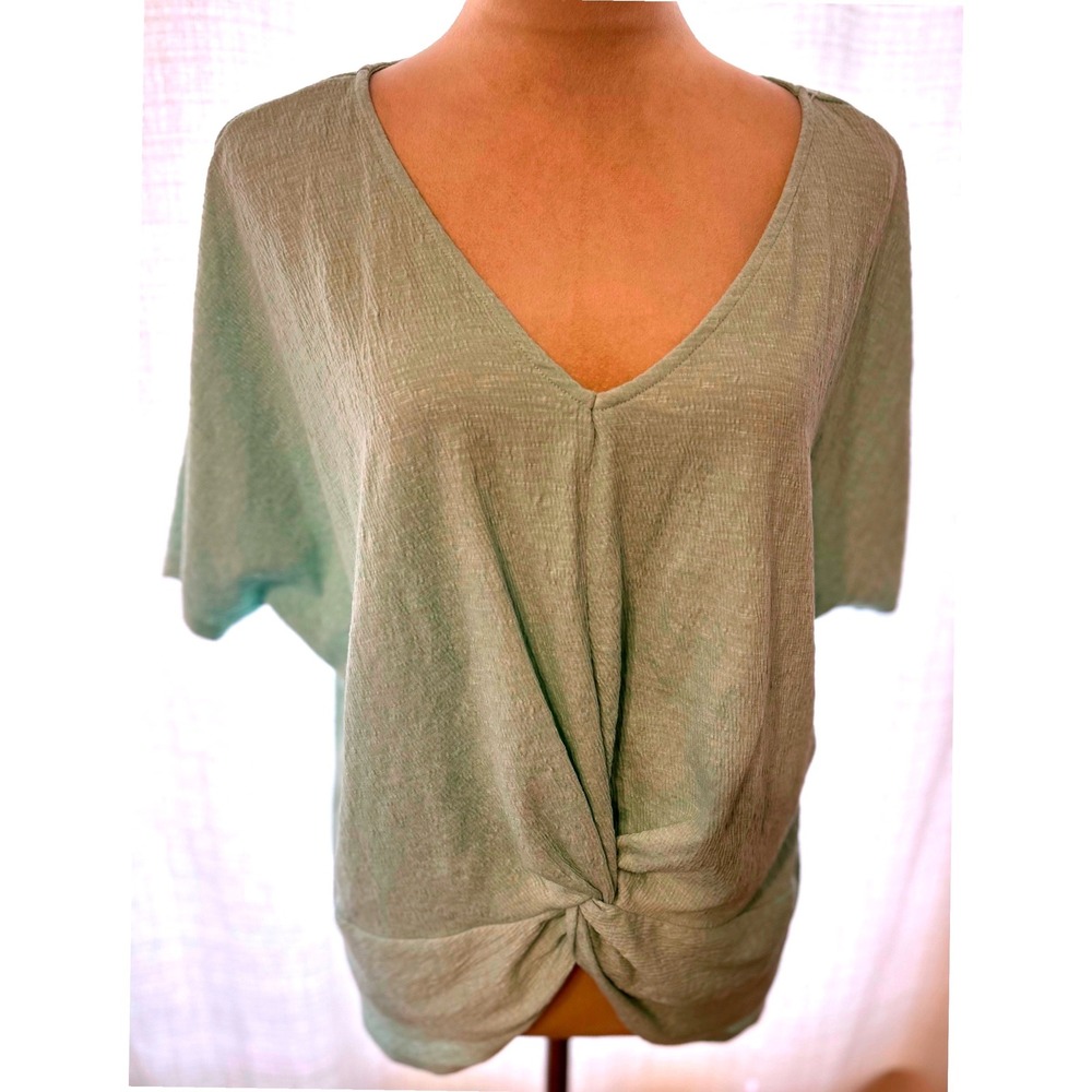 Marled Reunited Clothing Twist Front V-Neck Top Surf Jack Green Womens Large NWT